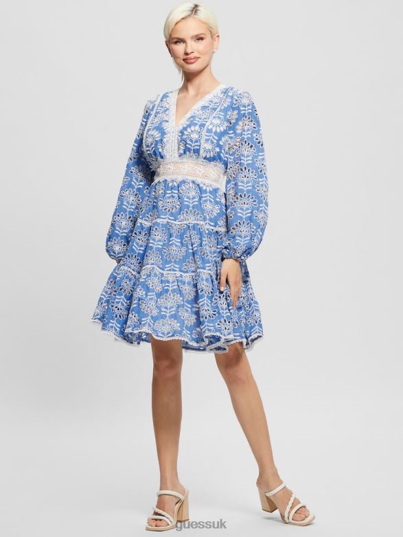 GUESS Women Isla Embroidered Dress Clearly Blue Multi Apparel V28V6313