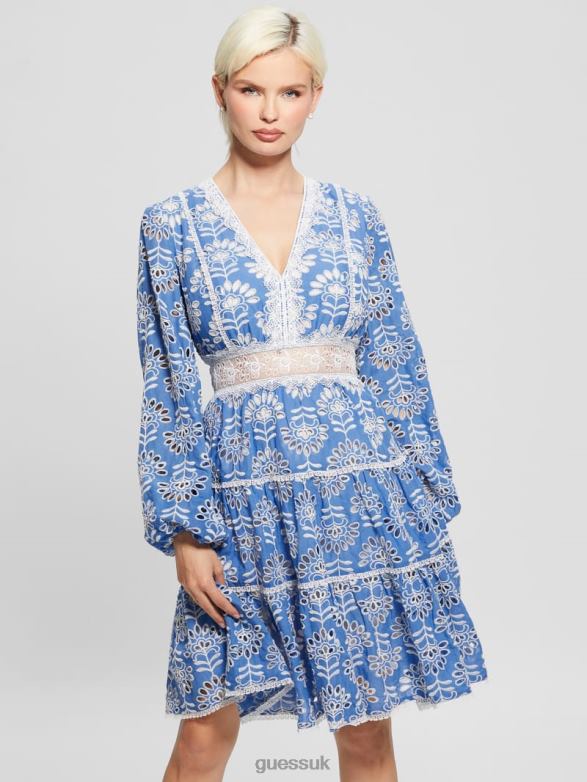 GUESS Women Isla Embroidered Dress Clearly Blue Multi Apparel V28V6313
