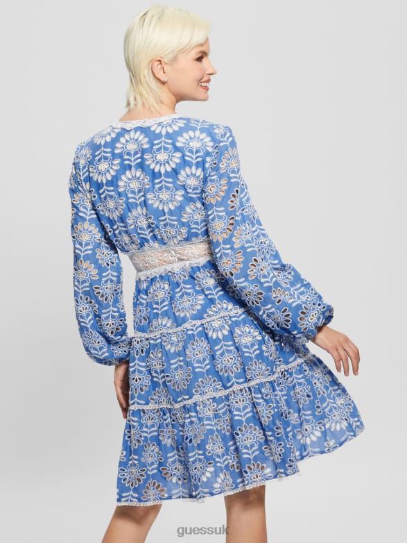 GUESS Women Isla Embroidered Dress Clearly Blue Multi Apparel V28V6313