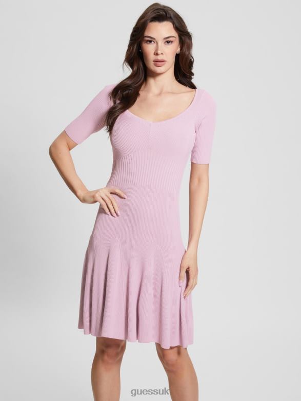 GUESS Women Julie Sweetheart Flared Dress Linen Lilac Apparel V28V6758