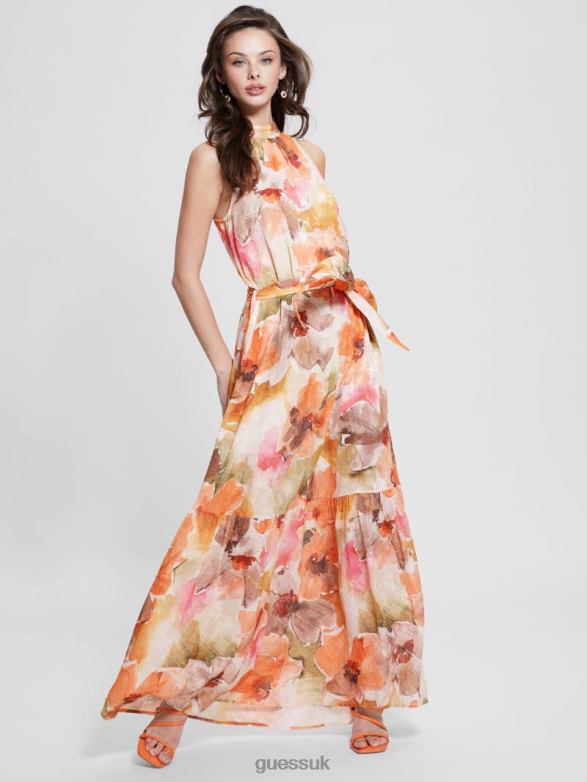 GUESS Women Katia Halter Maxi Dress Acquarelle Bloom Print Apparel V28V6514