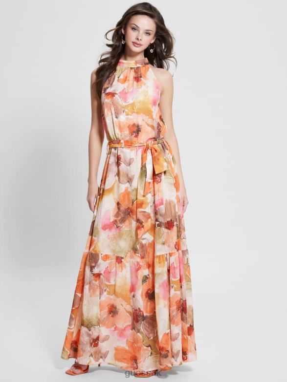 GUESS Women Katia Halter Maxi Dress Acquarelle Bloom Print Apparel V28V6514