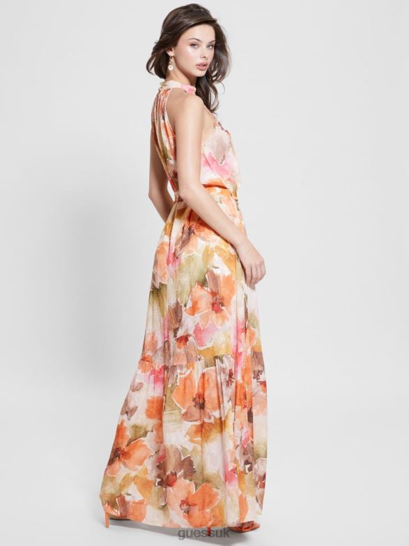 GUESS Women Katia Halter Maxi Dress Acquarelle Bloom Print Apparel V28V6514
