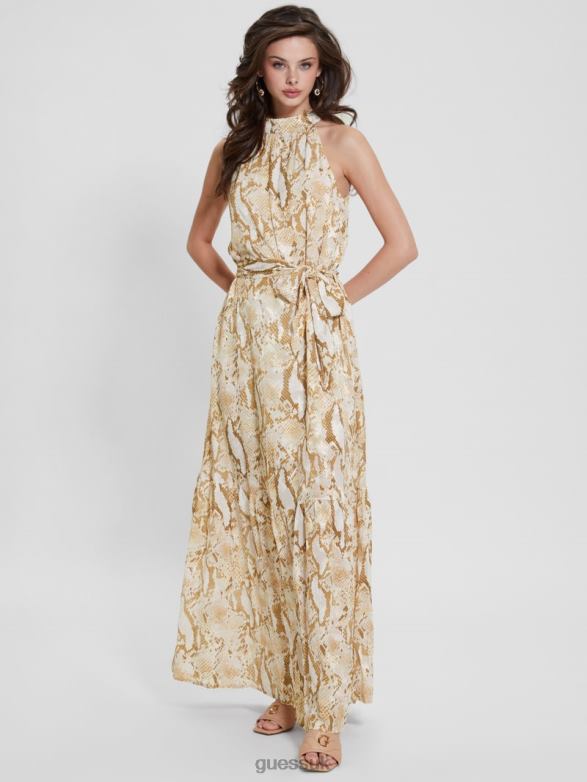 GUESS Women Katia Halter Maxi Dress Rambling Snake Apparel V28V6477