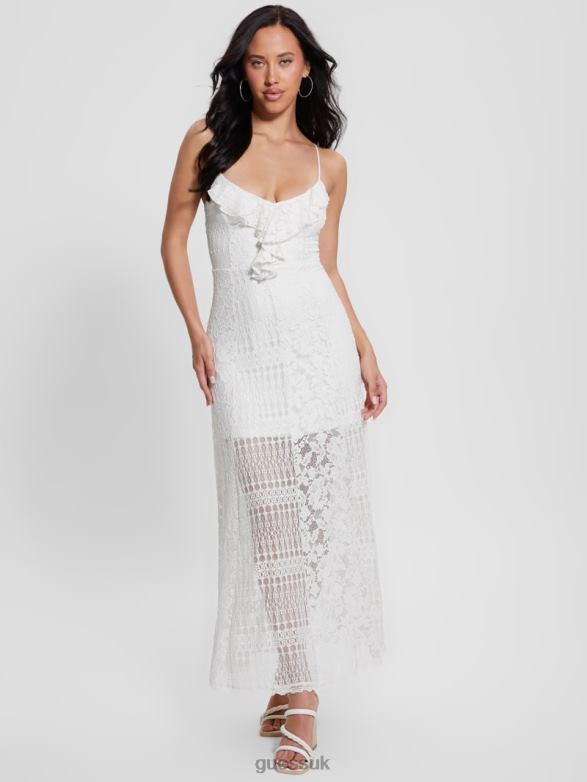 GUESS Women Kellie Lace Maxi Dress Cream White Apparel V28V6303