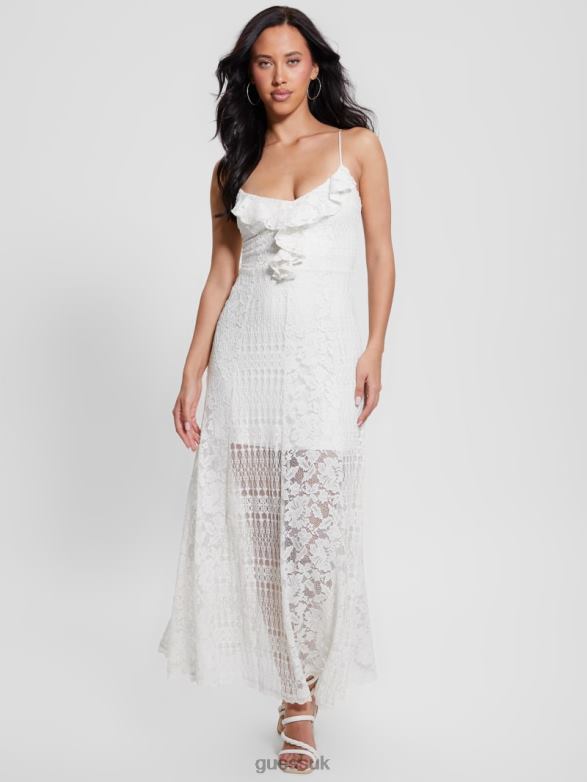 GUESS Women Kellie Lace Maxi Dress Cream White Apparel V28V6303