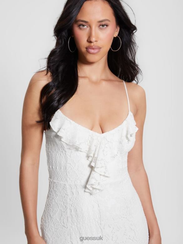 GUESS Women Kellie Lace Maxi Dress Cream White Apparel V28V6303
