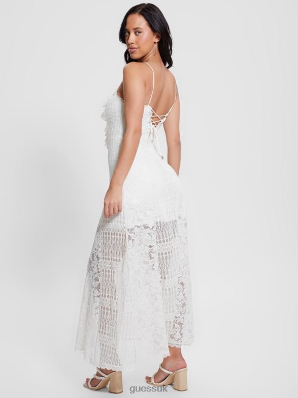 GUESS Women Kellie Lace Maxi Dress Cream White Apparel V28V6303