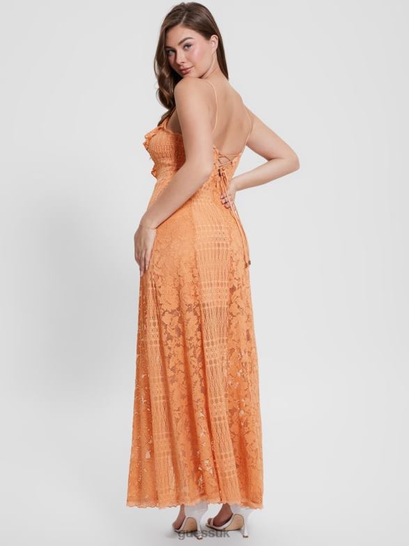 GUESS Women Kellie Lace Maxi Dress Sweet Peach Apparel V28V6386