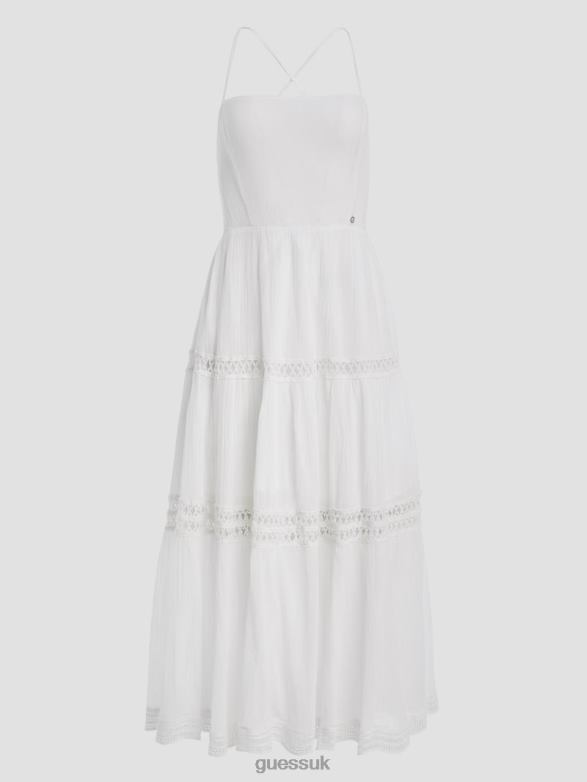 GUESS Women Lace Maxi Safa Dress Pure White Apparel V28V6341