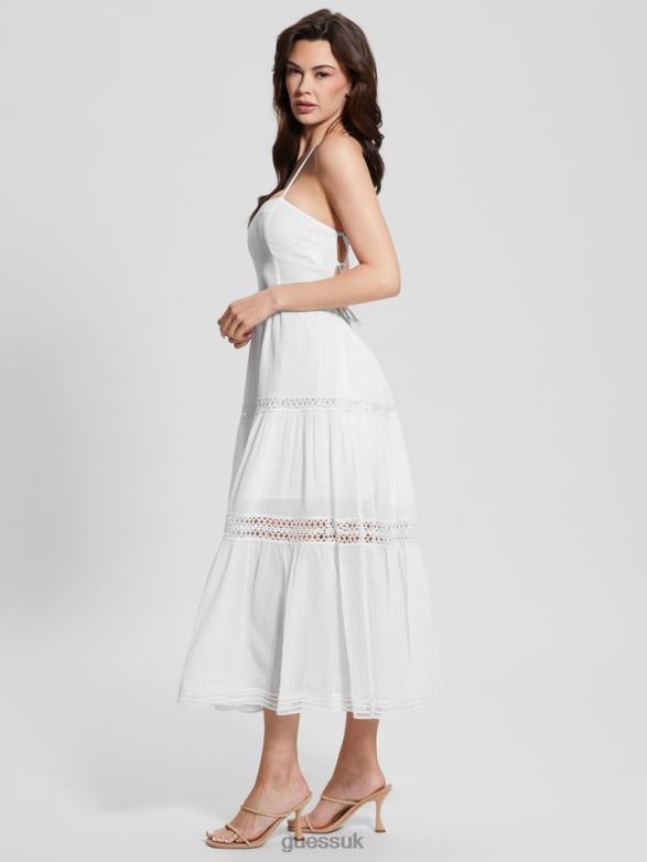 GUESS Women Lace Maxi Safa Dress Pure White Apparel V28V6341