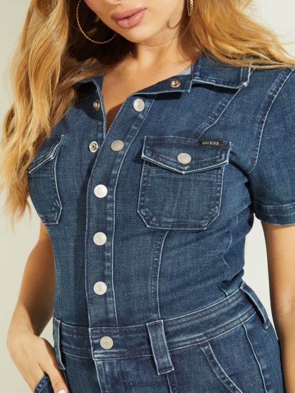 GUESS Women Lara Denim Romper Be Cool Wash Apparel V28V6265