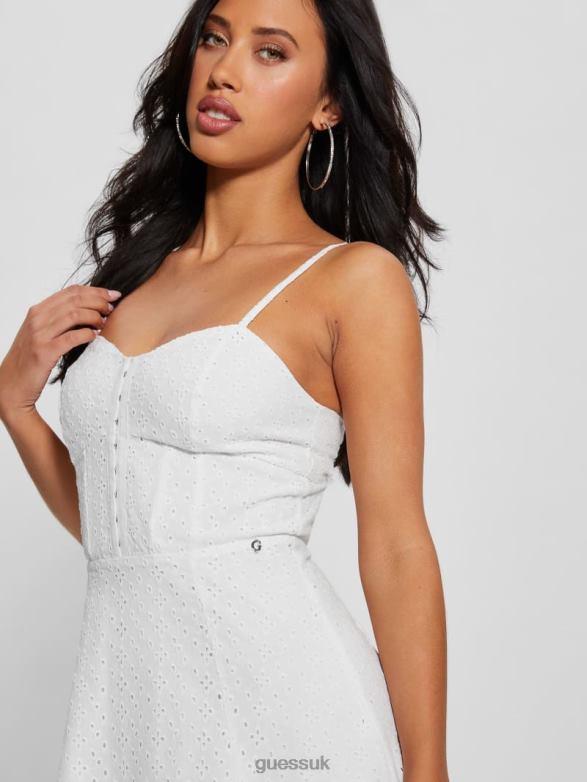 GUESS Women Lena Eyelet Dress Pure White Apparel V28V6352