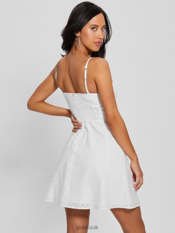 GUESS Women Lena Eyelet Dress Pure White Apparel V28V6352