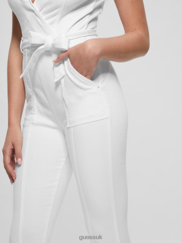 GUESS Women Leslie Denim Jumpsuit Pure White Apparel V28V6225