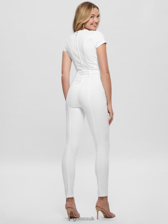 GUESS Women Leslie Denim Jumpsuit Pure White Apparel V28V6225