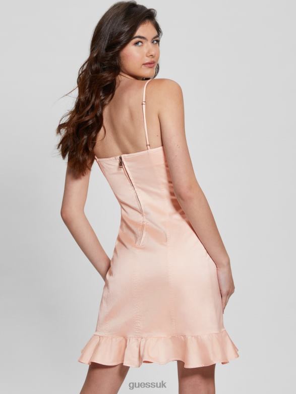 GUESS Women Lilly Satin Lace-Up Corset Dress Blush Breeze Multi Apparel V28V6297