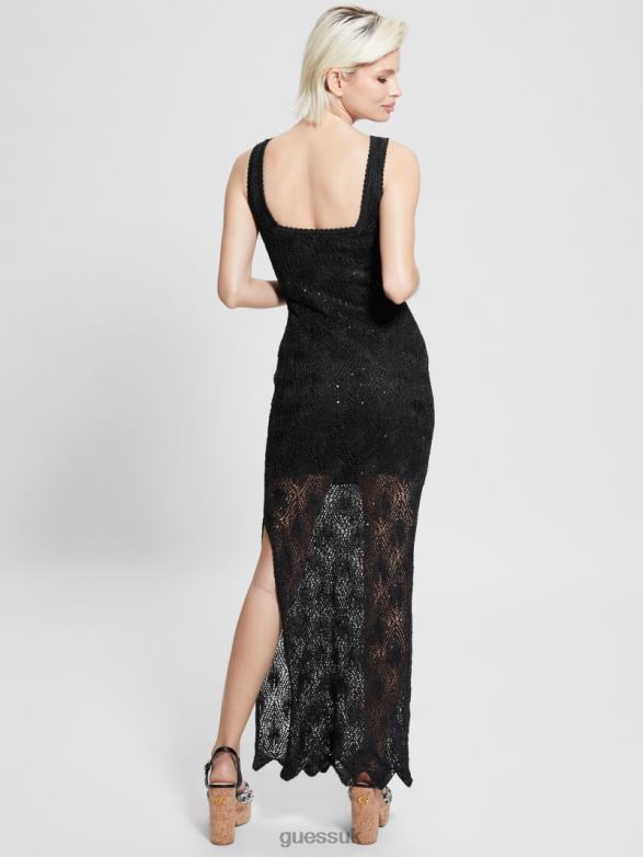 GUESS Women Liza Crochet Maxi Dress Jet Black Multi Apparel V28V6419