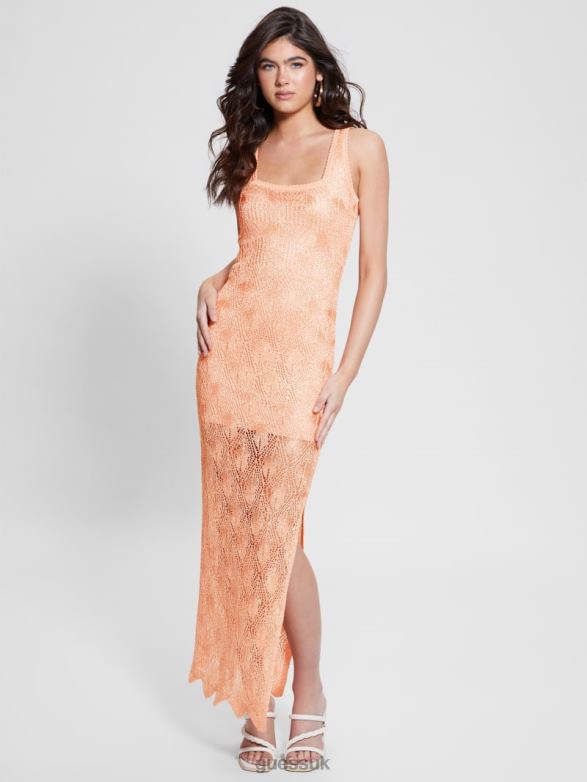 GUESS Women Liza Crochet Maxi Dress Sweet Peach Multi Apparel V28V6505