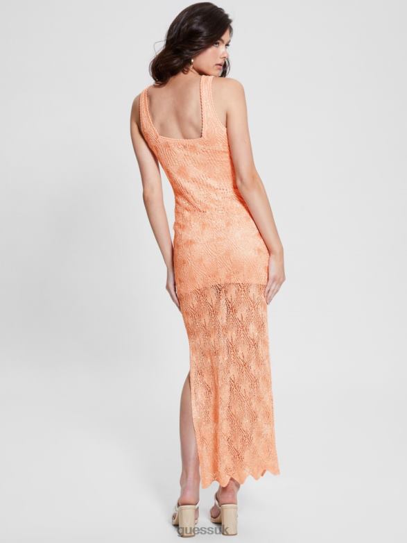 GUESS Women Liza Crochet Maxi Dress Sweet Peach Multi Apparel V28V6505