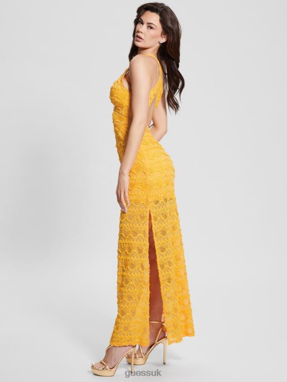 GUESS Women Liza Lace Maxi Dress Laguna Yellow Apparel V28V6482