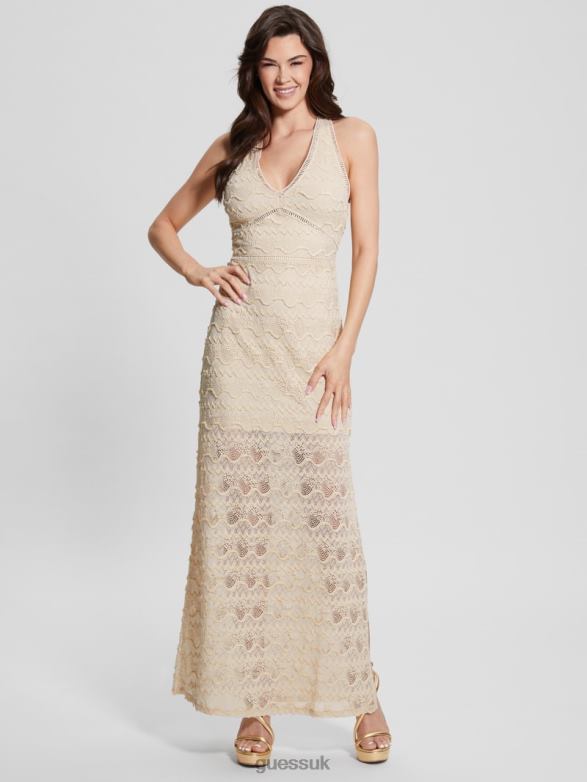 GUESS Women Liza Lace Maxi Dress Pearl Oyster Apparel V28V6392