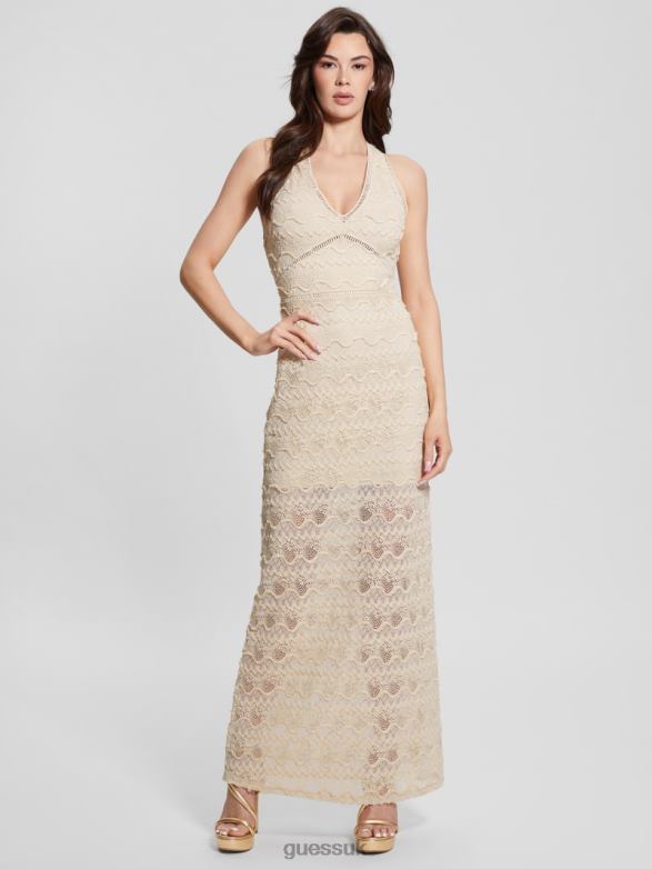 GUESS Women Liza Lace Maxi Dress Pearl Oyster Apparel V28V6392