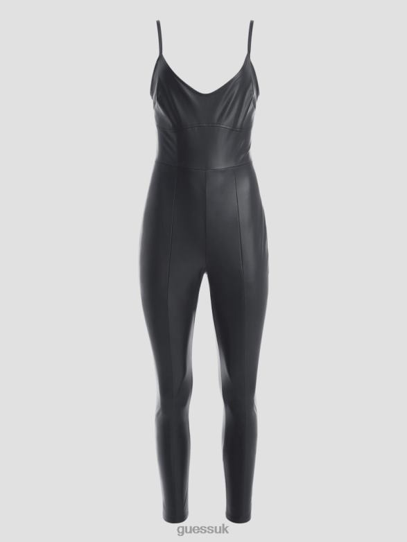 GUESS Women Lottie Faux-Leather Jumpsuit Jet Black Multi Apparel V28V6351