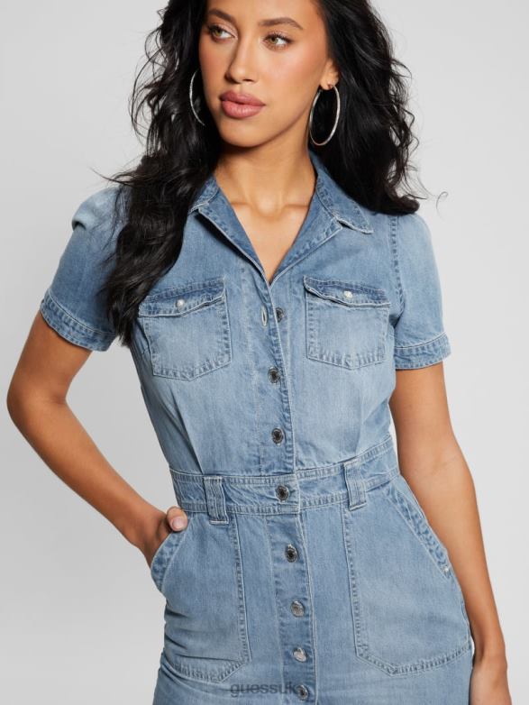 GUESS Women Lylian Denim Dress Lollypop Apparel V28V6109