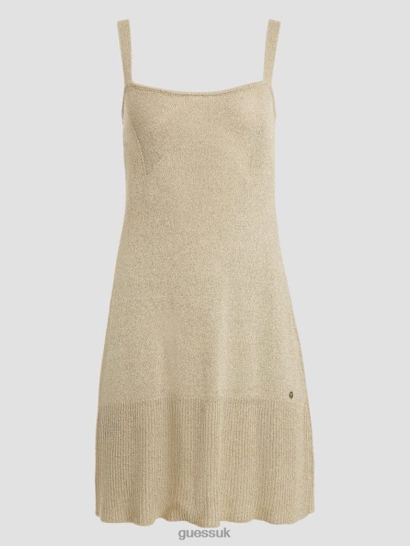 GUESS Women Marion Metallic-Knit Mini Dress Beige Blanco Lurex Apparel V28V6499
