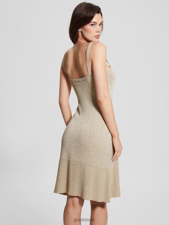 GUESS Women Marion Metallic-Knit Mini Dress Beige Blanco Lurex Apparel V28V6499