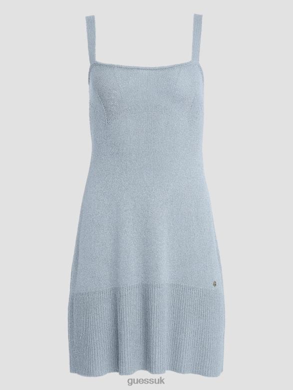 GUESS Women Marion Metallic-Knit Mini Dress Whimisical Blue Lurex Apparel V28V6517