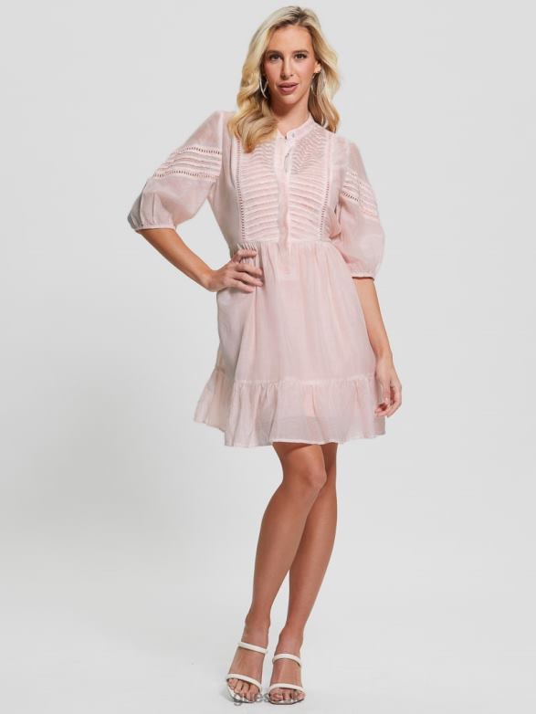 GUESS Women Mia Silk-Blend Dress Calm Pink Multi Apparel V28V6501