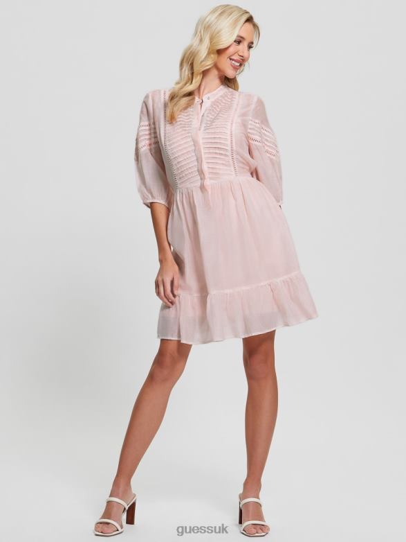GUESS Women Mia Silk-Blend Dress Calm Pink Multi Apparel V28V6501