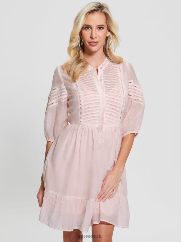 GUESS Women Mia Silk-Blend Dress Calm Pink Multi Apparel V28V6501