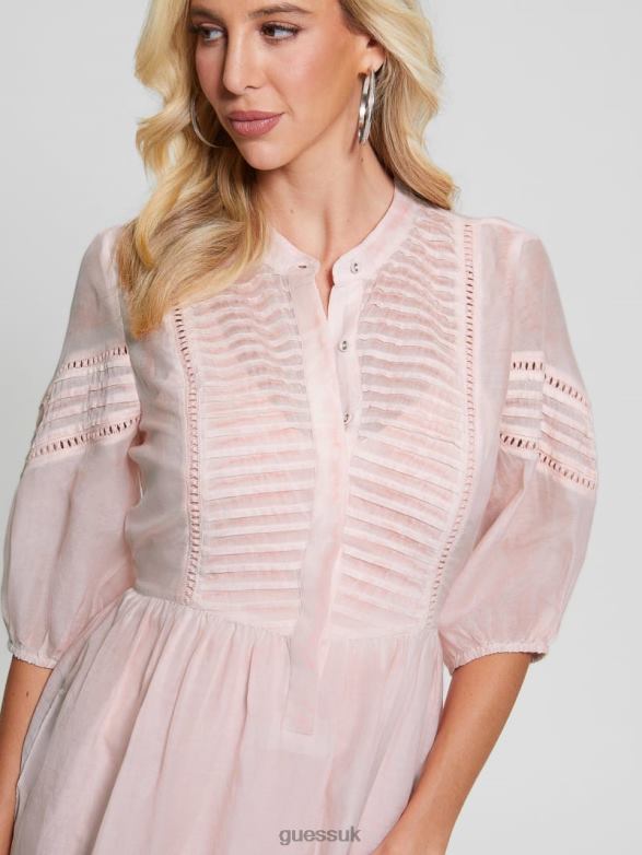 GUESS Women Mia Silk-Blend Dress Calm Pink Multi Apparel V28V6501