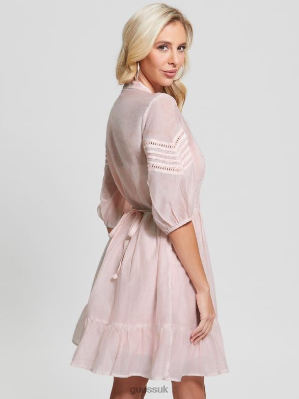GUESS Women Mia Silk-Blend Dress Calm Pink Multi Apparel V28V6501
