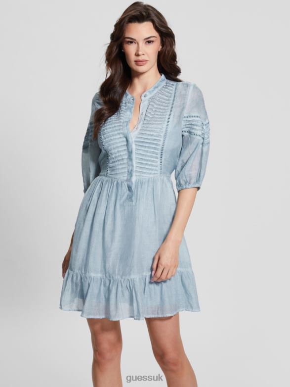 GUESS Women Mia Silk-Blend Dress Coronado Blue Multi Apparel V28V6363