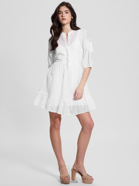 GUESS Women Mia Silk-Blend Dress Pure White Apparel V28V6467