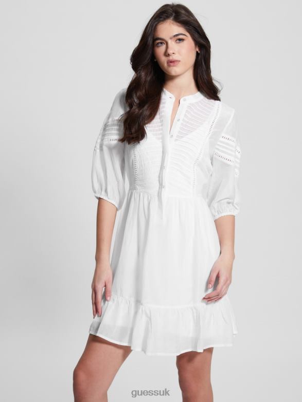 GUESS Women Mia Silk-Blend Dress Pure White Apparel V28V6467