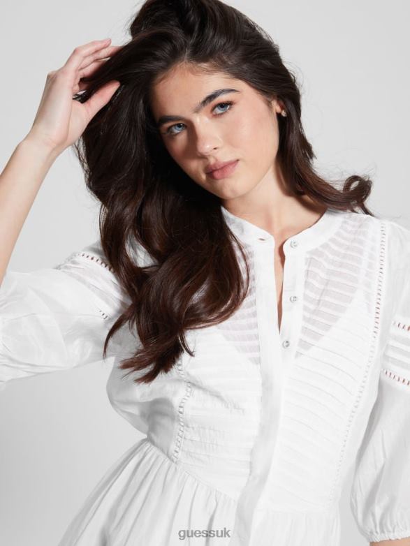 GUESS Women Mia Silk-Blend Dress Pure White Apparel V28V6467