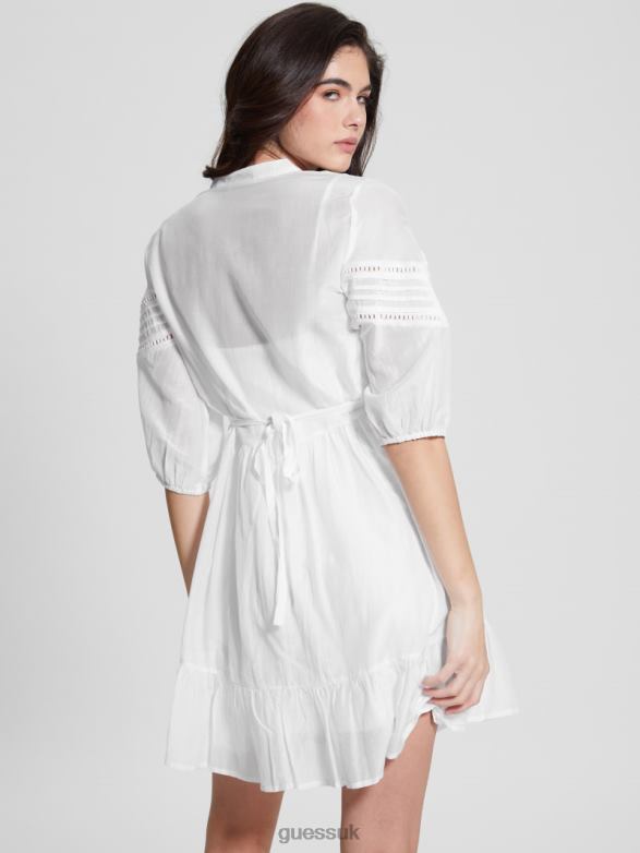 GUESS Women Mia Silk-Blend Dress Pure White Apparel V28V6467