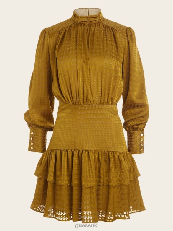 GUESS Women Millie Dress Olive Gold Prince Of Wale Apparel V28V6779