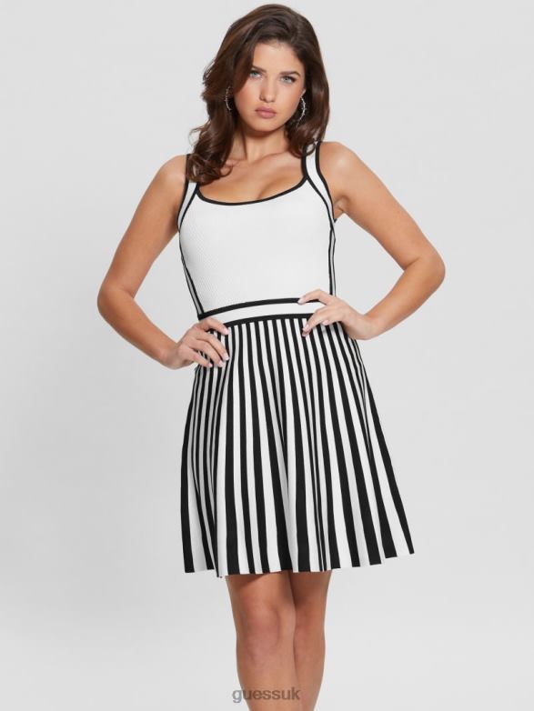 GUESS Women Mirage Nautical Sweater Dress Dove White/Jet Black Apparel V28V6846