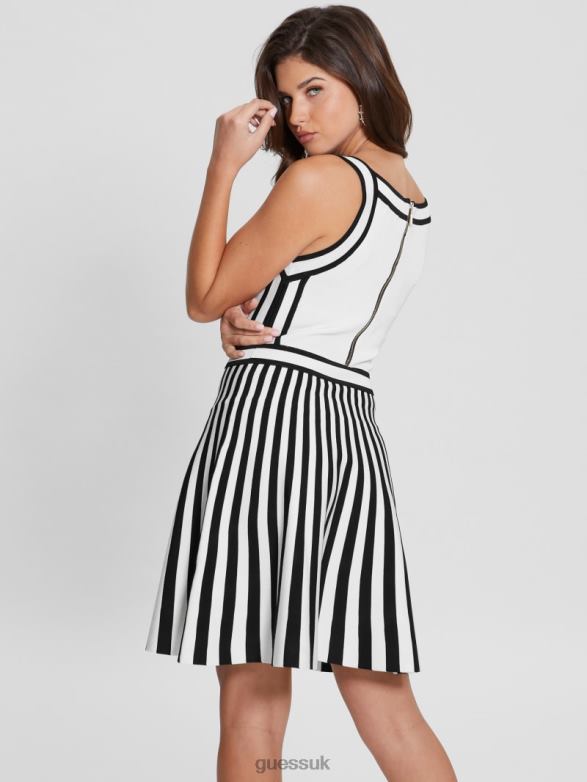 GUESS Women Mirage Nautical Sweater Dress Dove White/Jet Black Apparel V28V6846