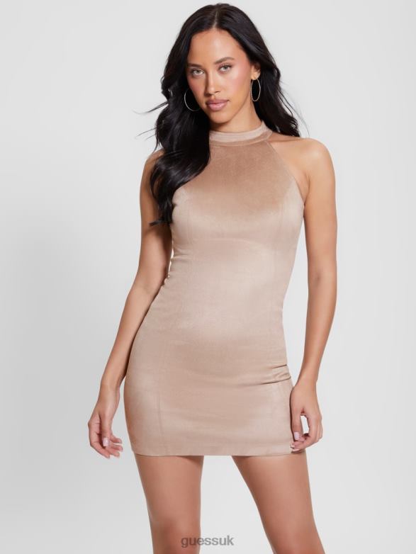 GUESS Women Naomi Halter Faux-Suede Dress Summer Clay Apparel V28V6299