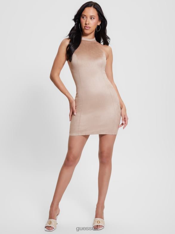 GUESS Women Naomi Halter Faux-Suede Dress Summer Clay Apparel V28V6299
