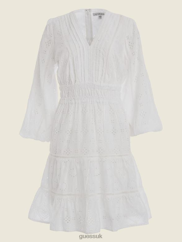 GUESS Women Naya Eyelet Dress Pure White Apparel V28V6862
