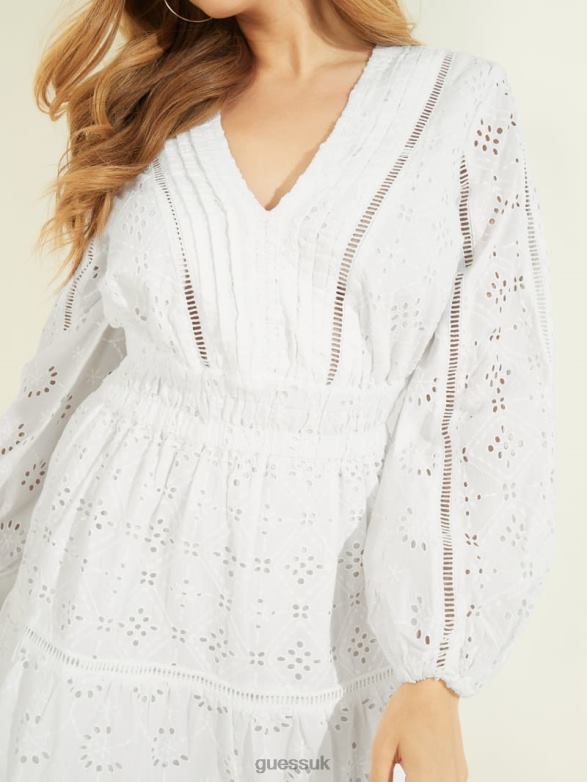 GUESS Women Naya Eyelet Dress Pure White Apparel V28V6862