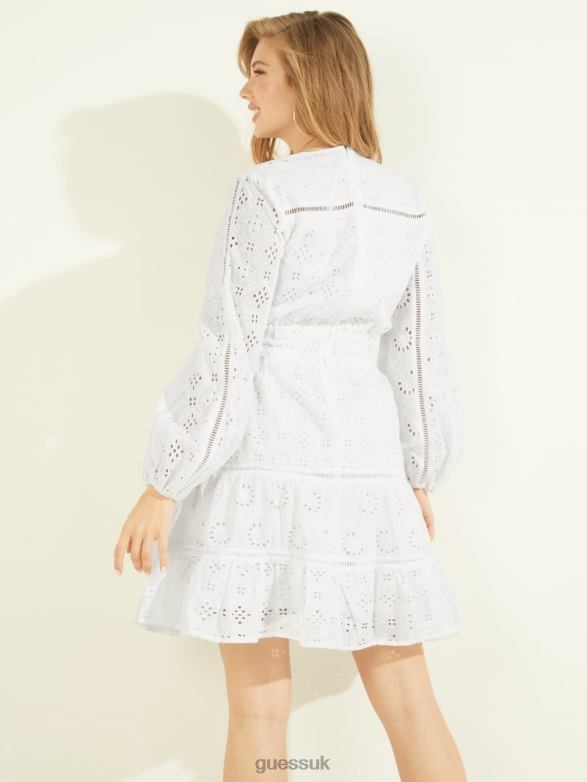 GUESS Women Naya Eyelet Dress Pure White Apparel V28V6862